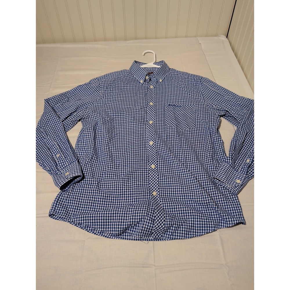 Ben Sherman Mens Shirt Medium M Long Sleeve Gingham Check Blue White MA12303